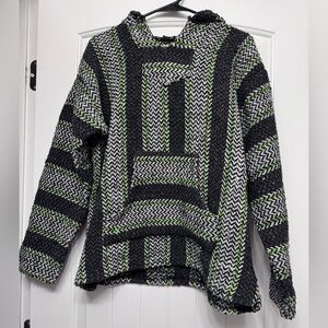 Baja Joe Men's Black and Green Patterned Hoodie